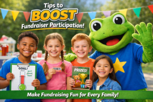 smiling kids with buddy the frog