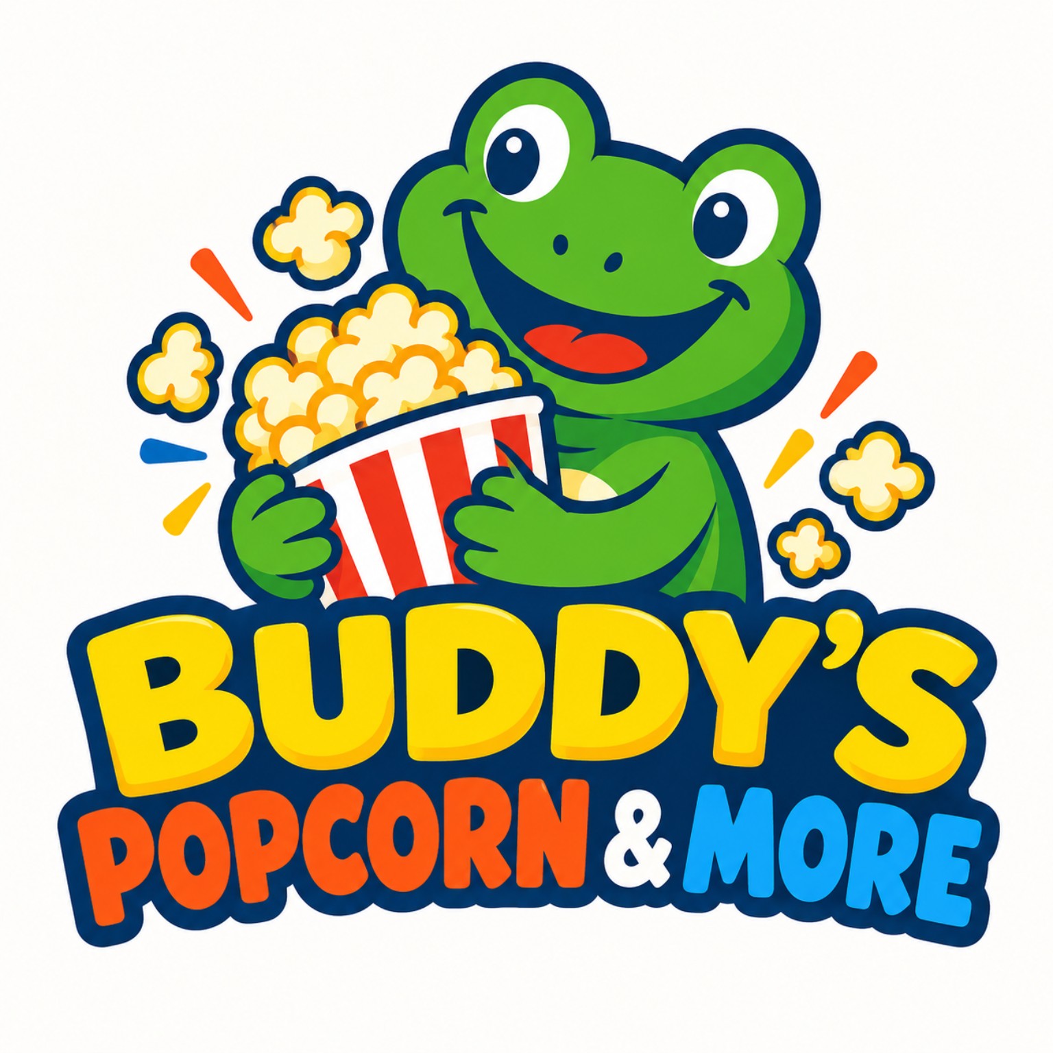 Buddy’s Popcorn & More frog holding popcorn